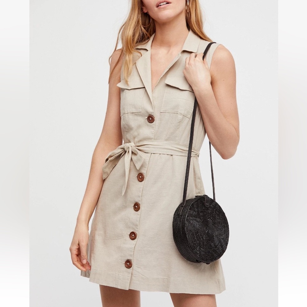 Free People Hepburn Cotton Trench Dress Tan Size 4 Belted Button Front Mini